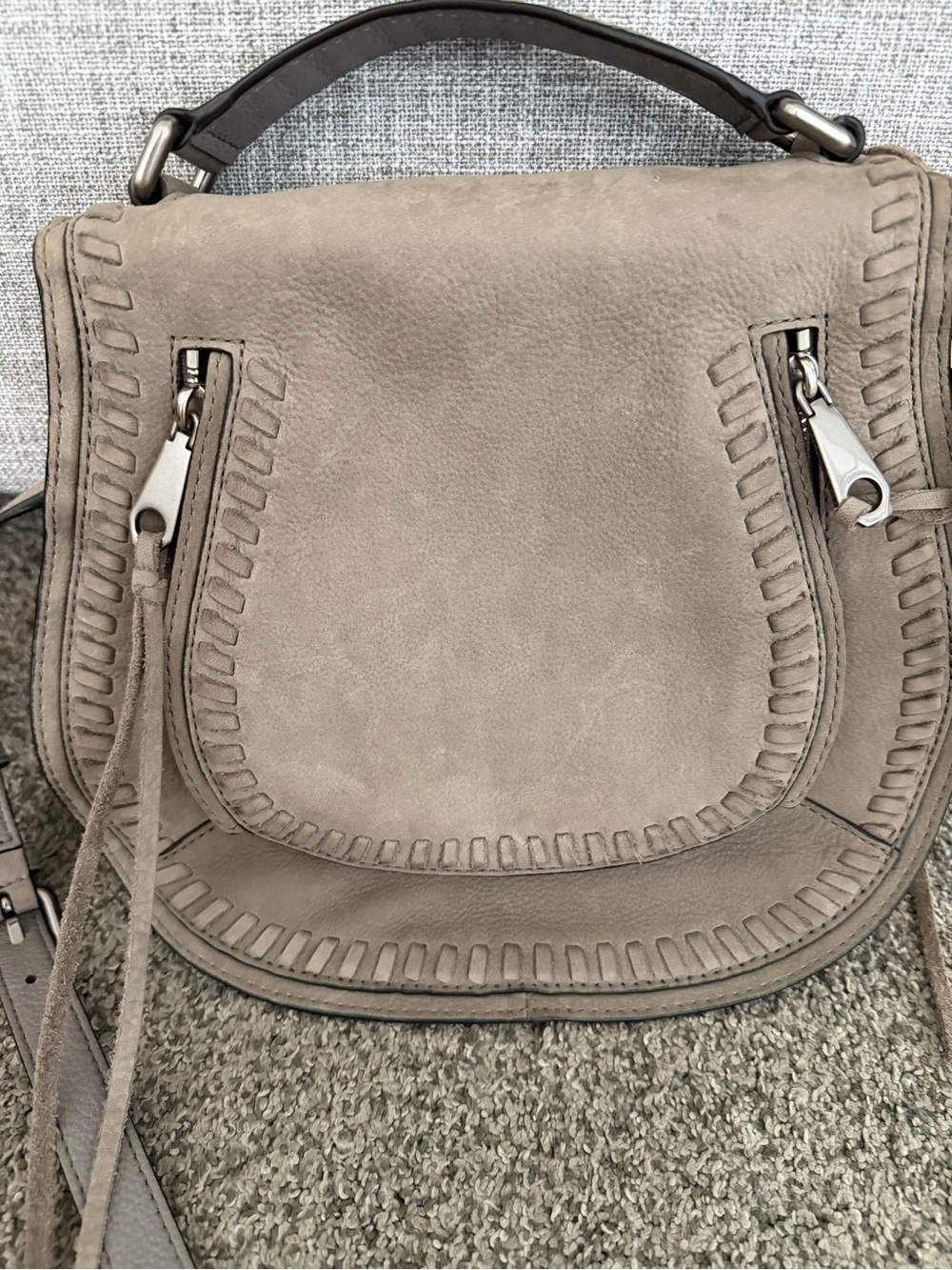 Rebecca Minkoff gray leather crossbody saddle bag